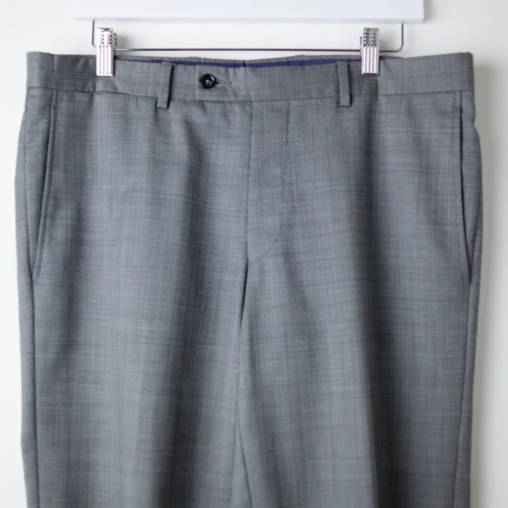 Ted Baker London Jay CT Wool Dress Pants Mens 35L Gray Micro Check Italian